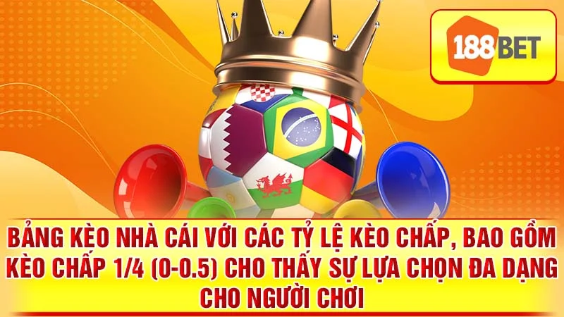 Bảng kèo nhà cái với các tỷ lệ kèo chấp, bao gồm kèo chấp 1/4 (0-0.5) cho thấy sự lựa chọn đa dạng cho người chơi.