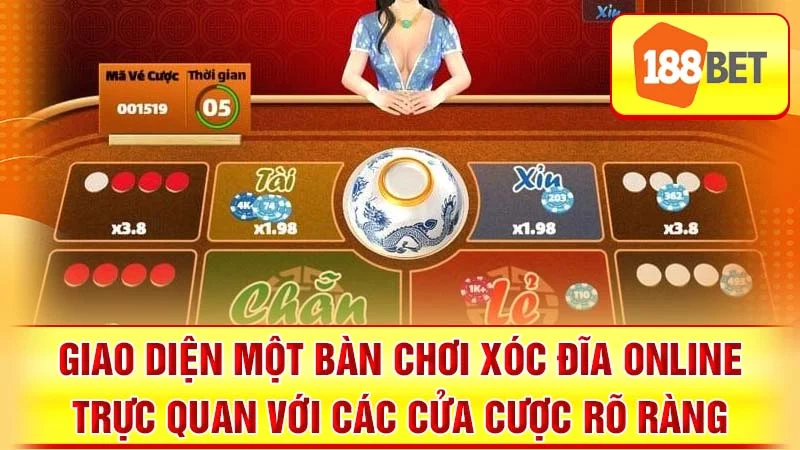 Giao diện một bàn chơi xóc đĩa online trực quan với các cửa cược rõ ràng