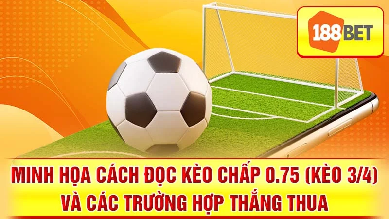 Minh họa cách đọc kèo chấp 0.75 (kèo 3/4) và các trường hợp thắng thua.